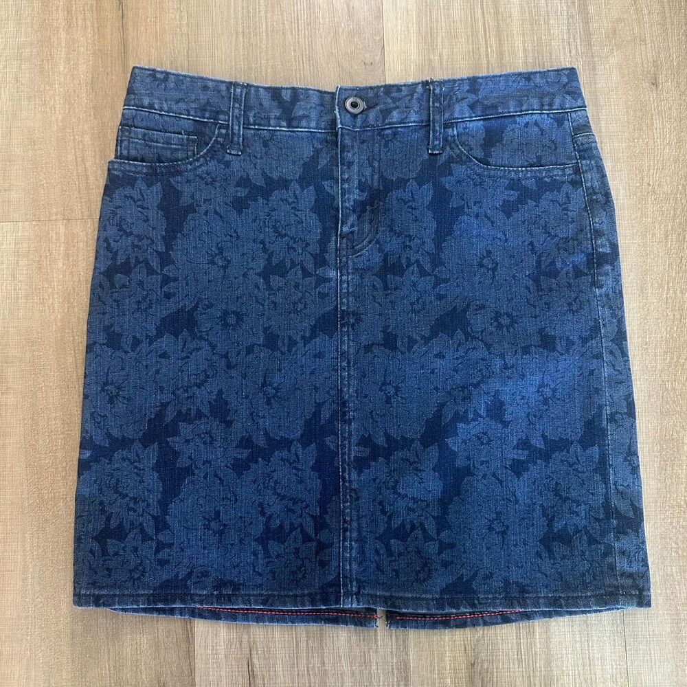 Y2K 'Tommy Hilfiger' Denim Floral Design Print Midi Skirt Womens Size 4